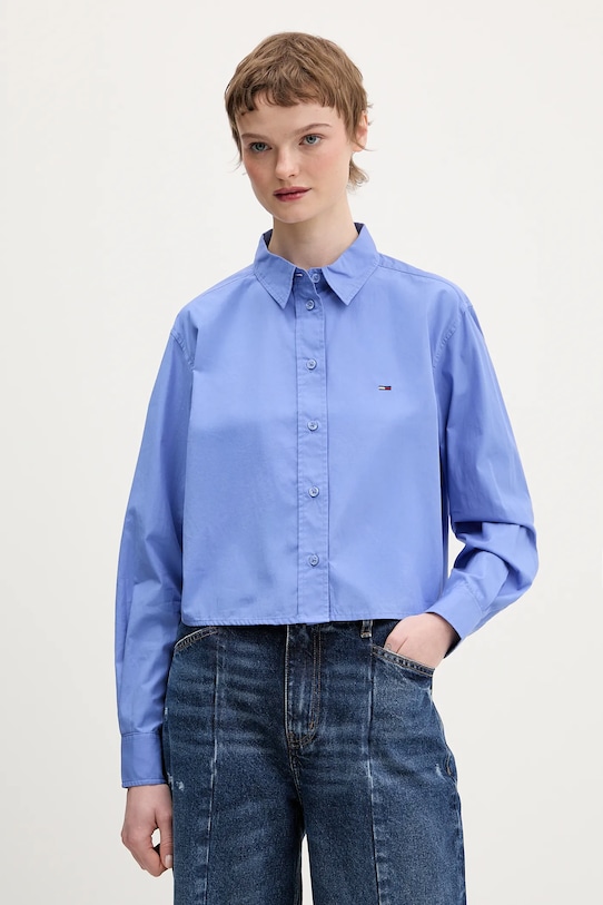 Βαμβακερό πουκάμισο Tommy Jeans επίσημη μπλε DW0DW22078