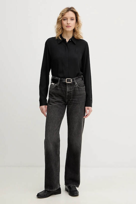 Πουκάμισο Tommy Hilfiger WW0WW48180 μαύρο SS26