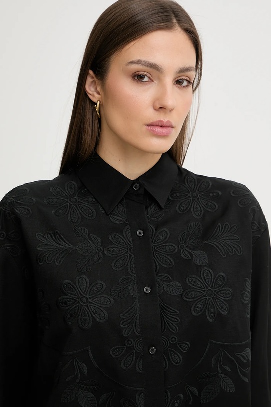 Πουκάμισο με προσθήκη λινού Tommy Hilfiger μαύρο WW0WW48187