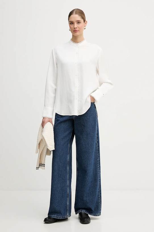 Tommy Hilfiger koszula z domieszką lnu WW0WW48654 beżowy SS26