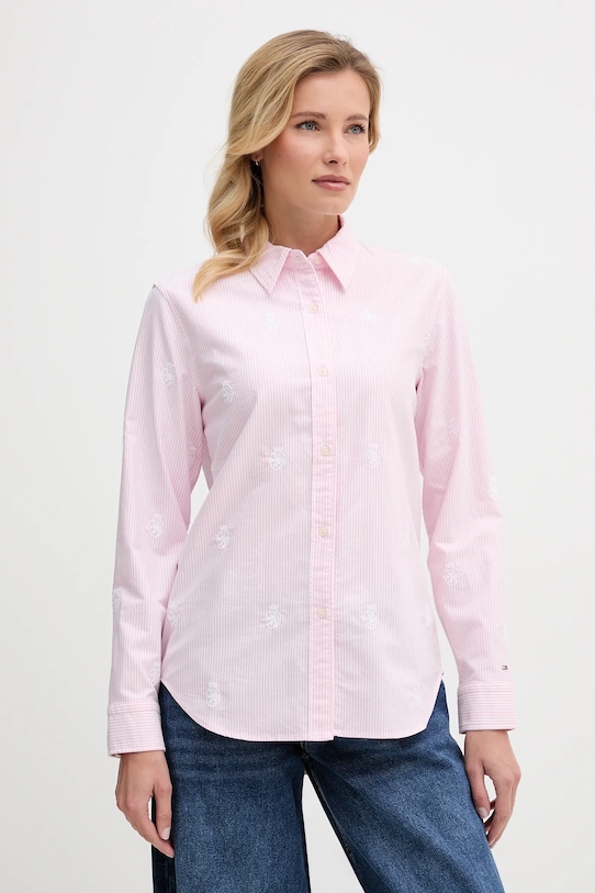 Tommy Hilfiger camicia in cotone semplice rosa WW0WW49386