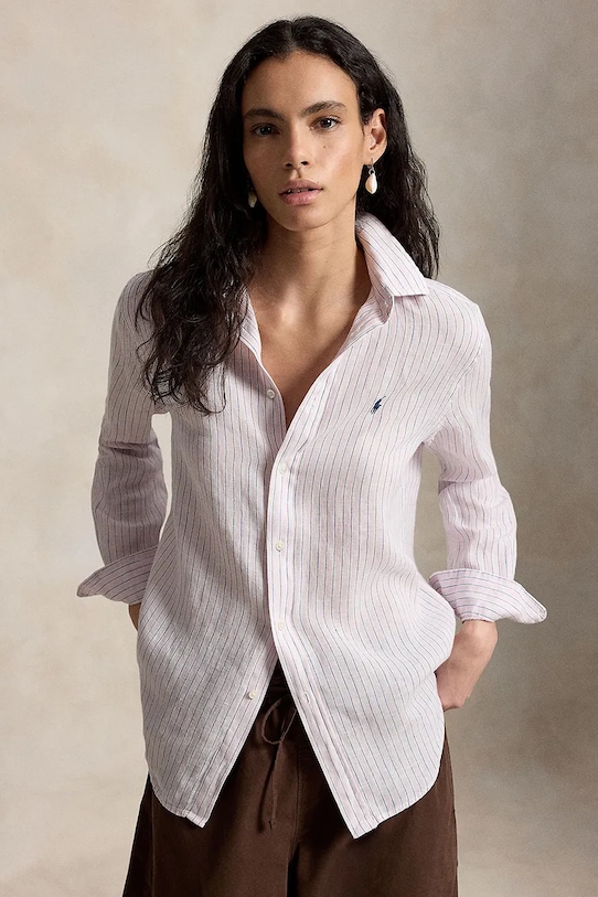 Πουκάμισο από λινό Polo Ralph Lauren κανονικό ροζ 211A96158