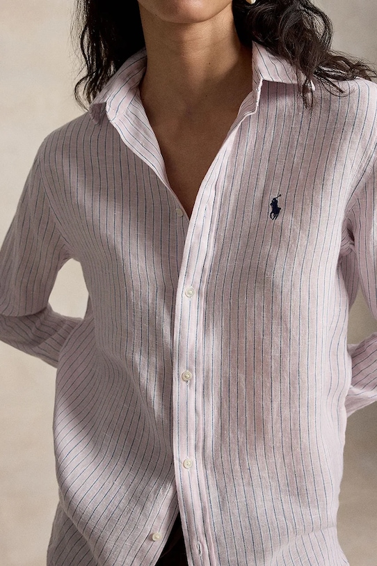 Πουκάμισο από λινό Polo Ralph Lauren ροζ 211A96158