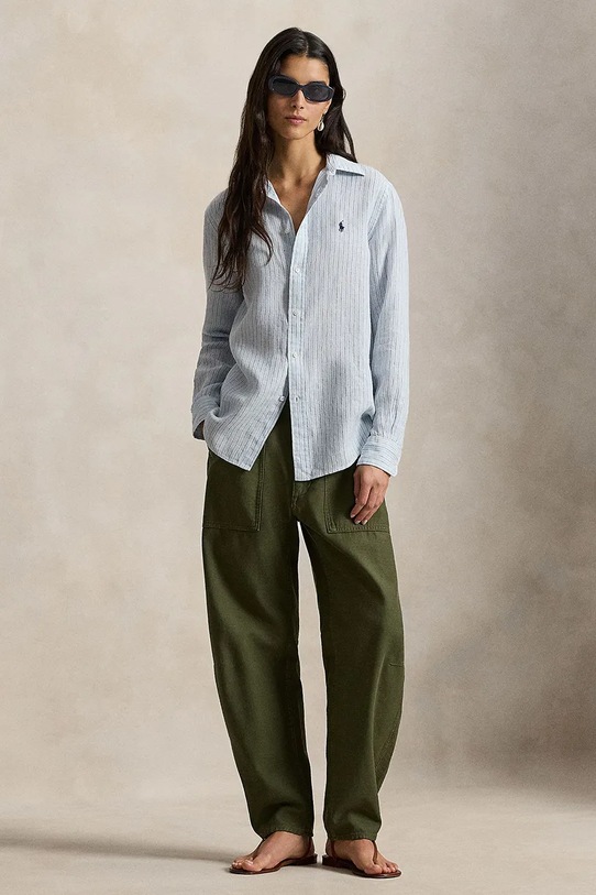 Odzież Polo Ralph Lauren koszula lniana 211A96158 niebieski