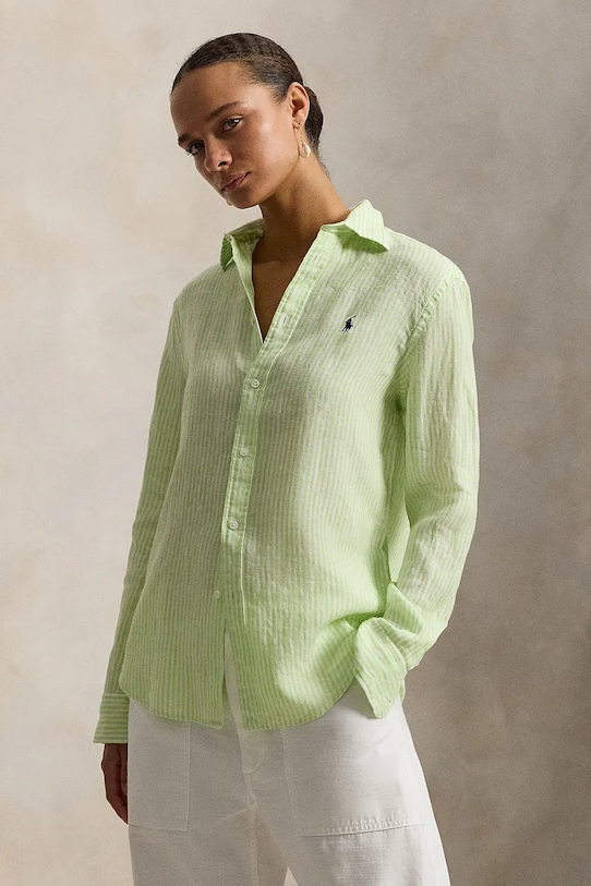 Polo Ralph Lauren cămașă de in cu modele verde 211A96158