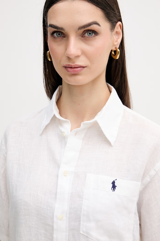 Πουκάμισο από λινό Polo Ralph Lauren λευκό 211A96160