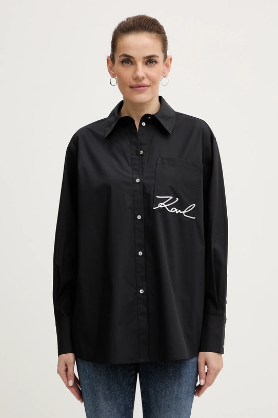 Karl Lagerfeld koszula bawełniana klasyczny czarny B1W11013