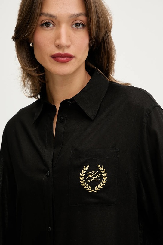 Karl Lagerfeld koszula plażowa z domieszką lnu HOTEL KARL czarny B1W46032