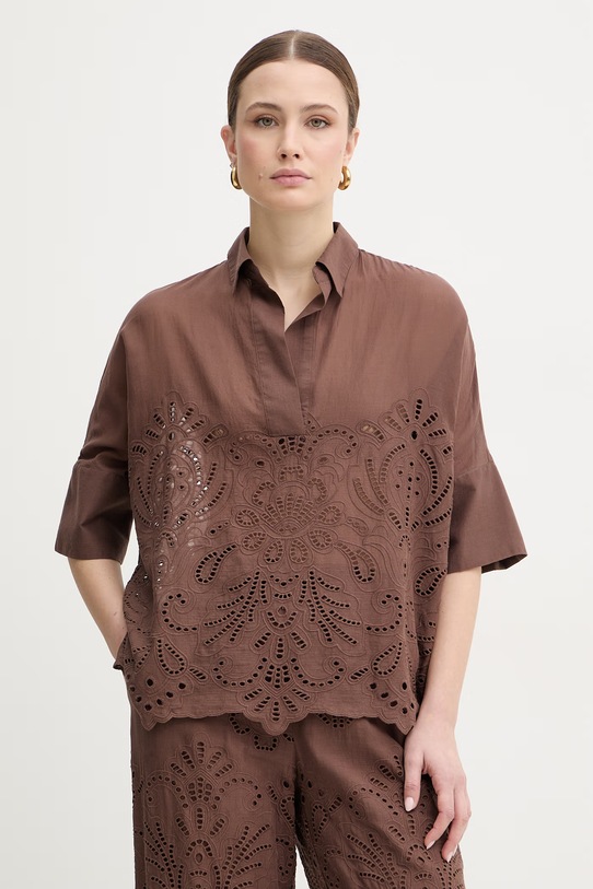 Ermanno Firenze bluzka bawełniana casual brązowy D48EK022EN0