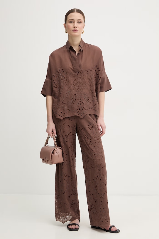 Ermanno Firenze bluzka bawełniana D48EK022EN0 brązowy SS26