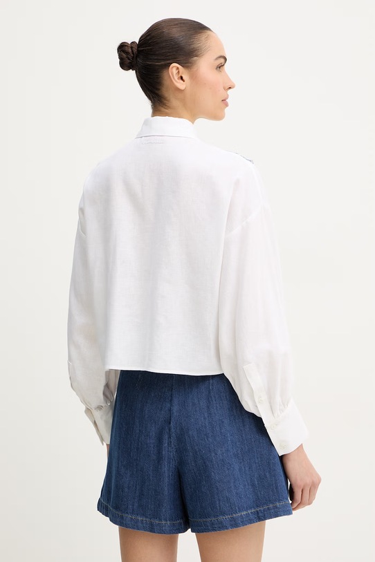 Odzież Ermanno Firenze koszula z dodatkiem lnu D48EK040ET0 biały