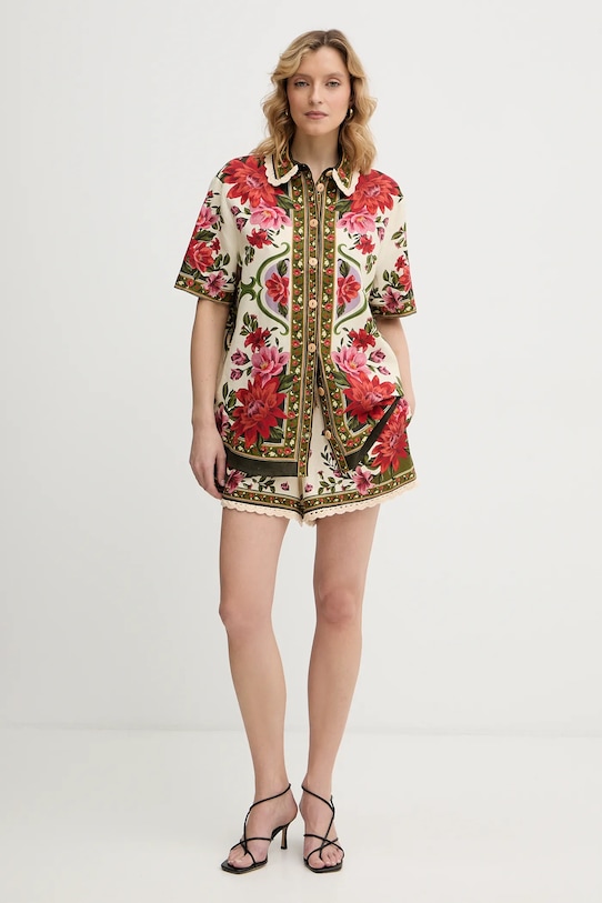 Košeľa s prímesou ľanu Farm Rio 344169 béžová SS26