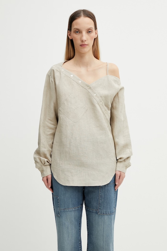 Coperni Heart koszula safari damska lniana gładka beżowy COPCH52F2060