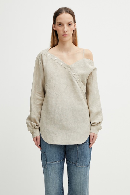 Coperni Heart koszula safari damska lniana gładka beżowy COPCH52F2060