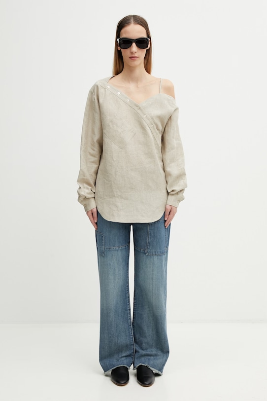 Coperni рубашка сафари женская льняная Heart COPCH52F2060 бежевый