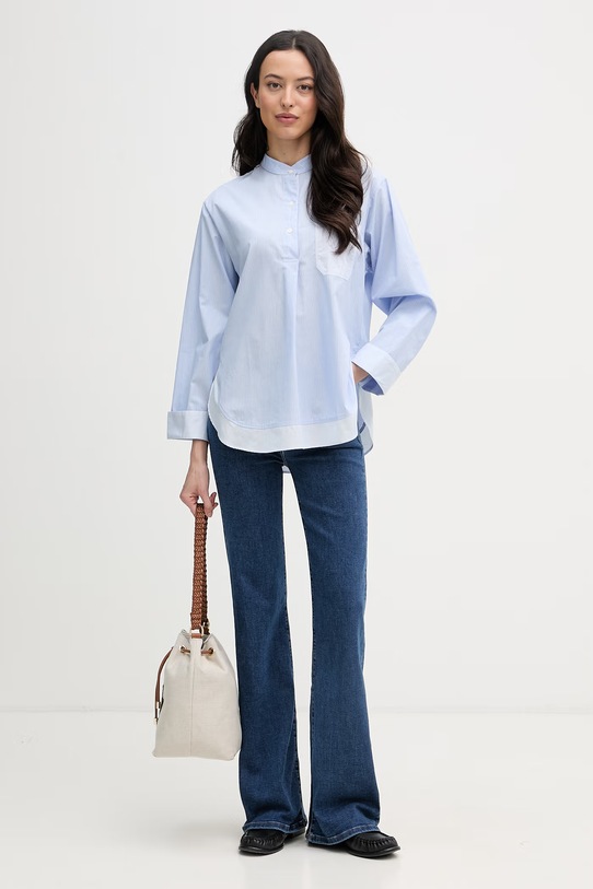 Mos Mosh bluză tip cămașă pentru femei, din bumbac Bronwyn 178040 albastru SS26
