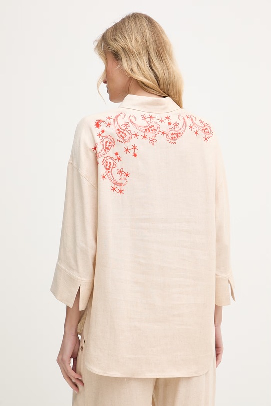 Odzież Mos Mosh koszula damska z dodatkiem lnu Audri 176960 beżowy