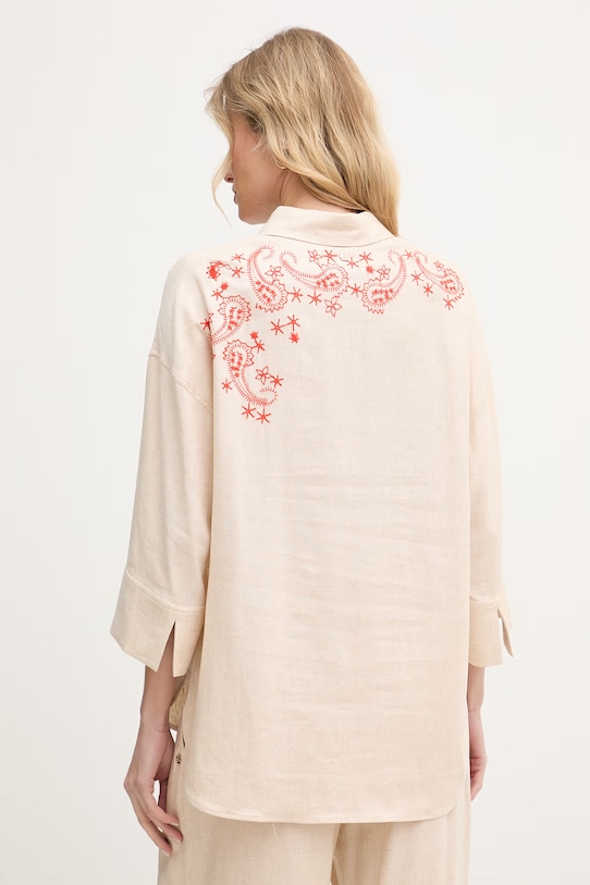 Odzież Mos Mosh koszula damska z dodatkiem lnu Audri 176960 beżowy