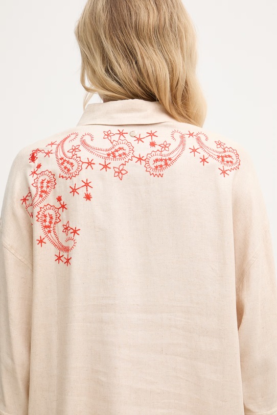 Mos Mosh koszula damska z dodatkiem lnu Audri 176960 beżowy