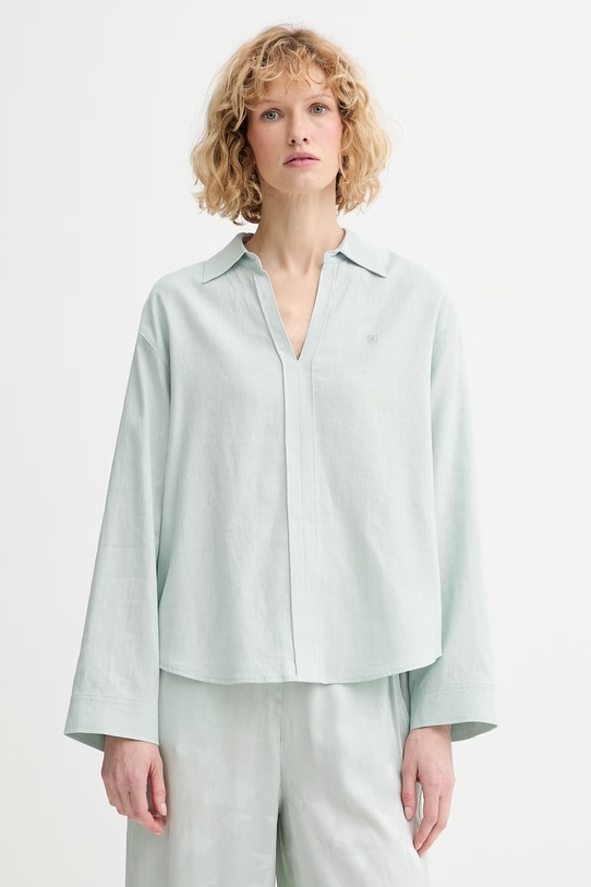 Calvin Klein bluza ženska s lanom zelena LV044F153G