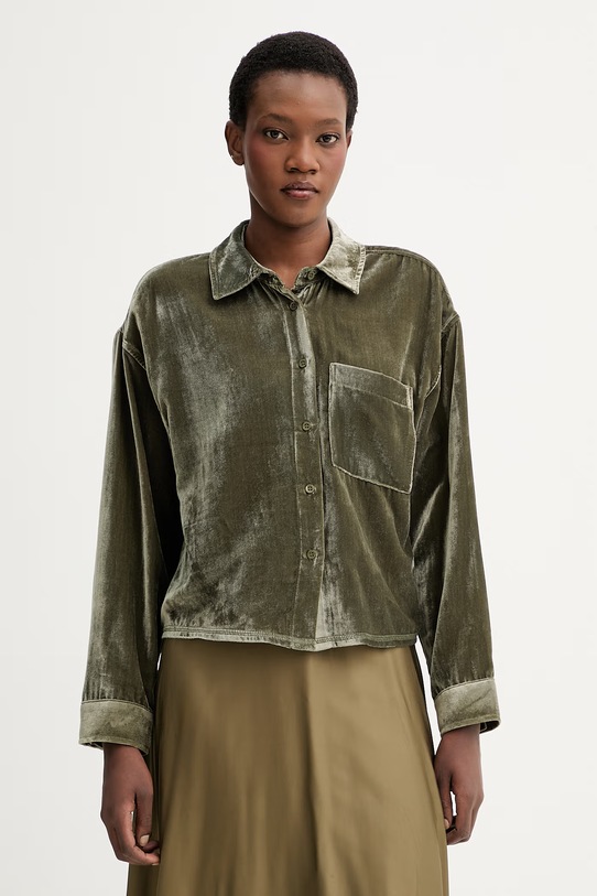 American Vintage cămașă de catifea lung verde ANK06A