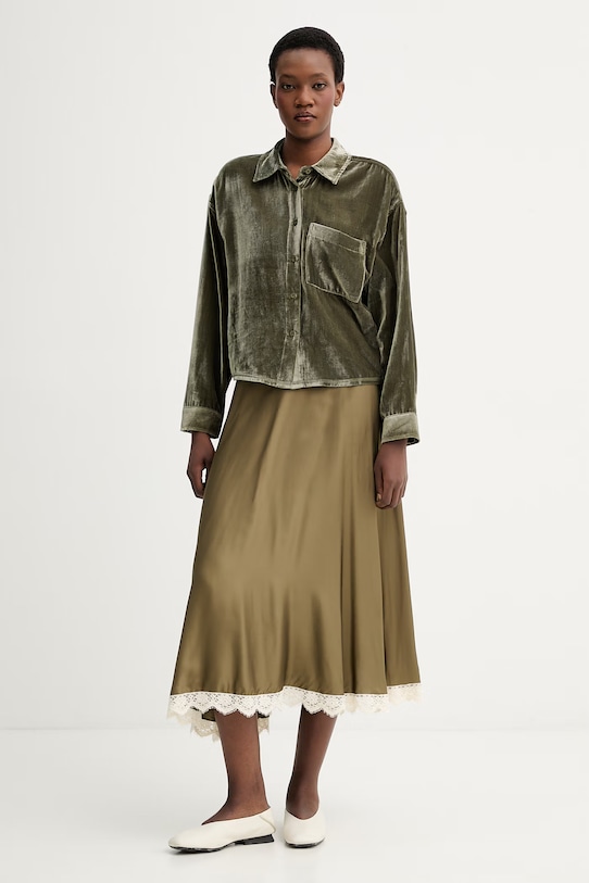 American Vintage cămașă de catifea ANK06A verde SS26