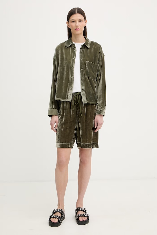 American Vintage bluză tip cămașă de damă din velur ANK06A verde SS26