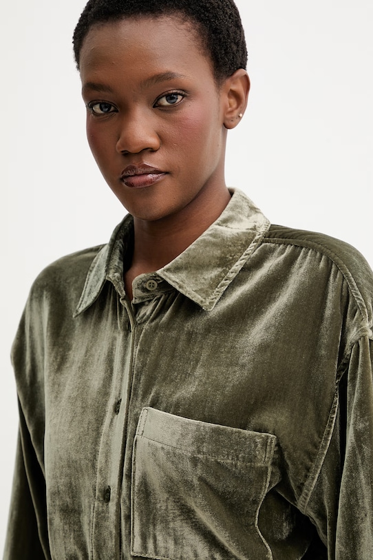 American Vintage cămașă de catifea verde ANK06A