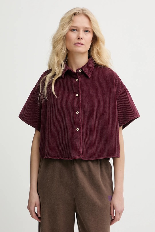 Bavlněná košile American Vintage krátký burgundské PADO06B