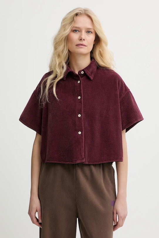 Bavlněná košile American Vintage krátký burgundské PADO06B