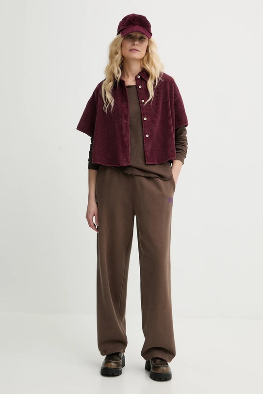 Bavlněná košile American Vintage PADO06B burgundské SS26