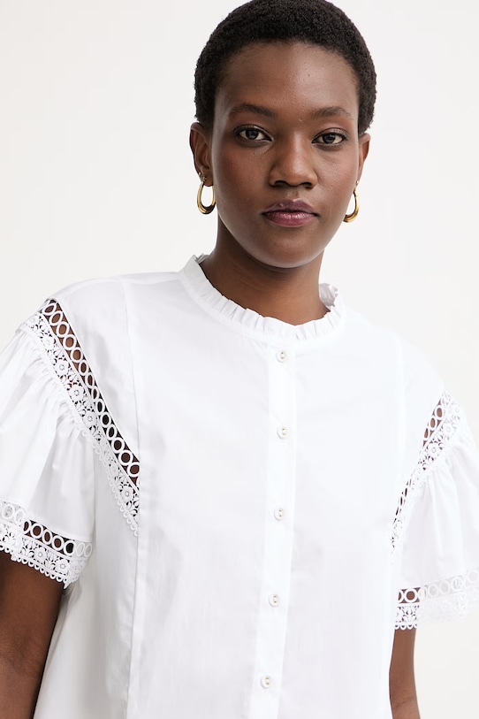 Twinset bluza s volanima ženska pamučna bijela 261TT2251