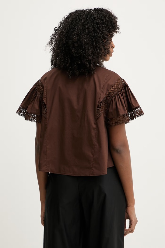 Odzież Twinset bluzka z falbanką damska bawełniana 261TT2251 brązowy