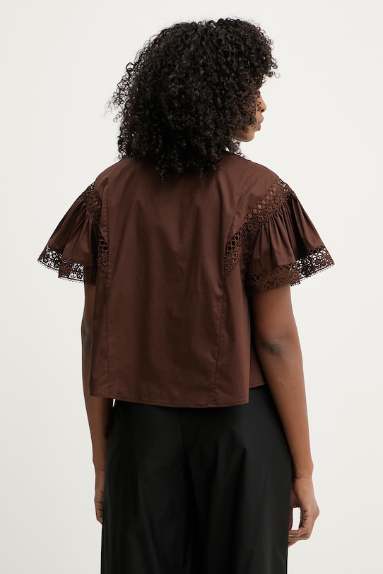 Odzież Twinset bluzka z falbanką damska bawełniana 261TT2251 brązowy