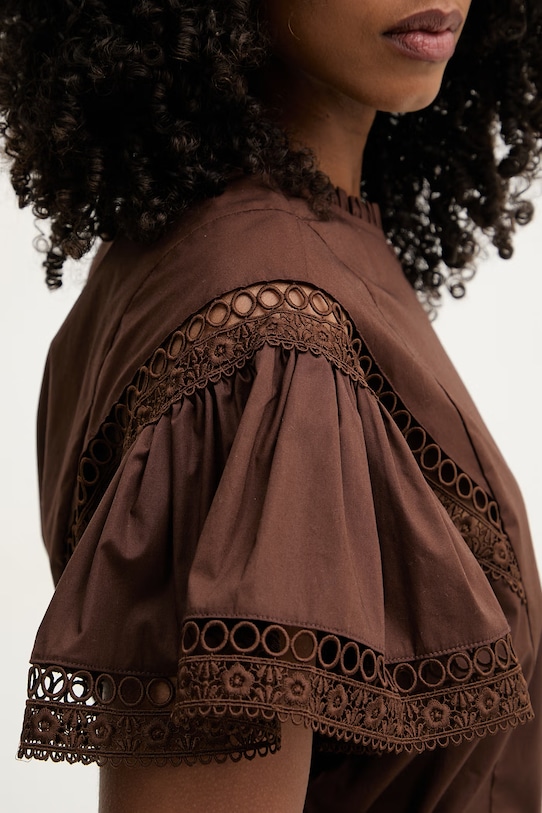 Twinset bluzka z falbanką damska bawełniana 261TT2251 brązowy