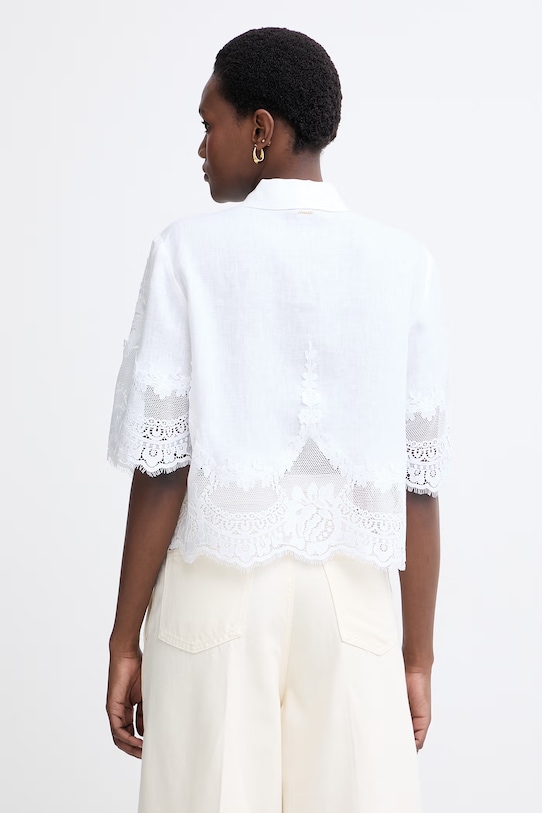 Oblačila Twinset srajca ženska lanena 261TT2181 bela