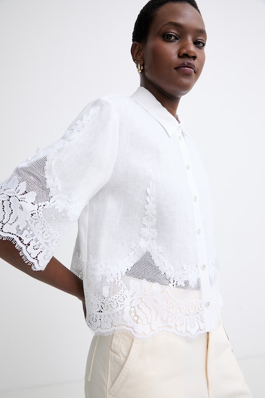 Twinset srajca ženska lanena bela 261TT2181