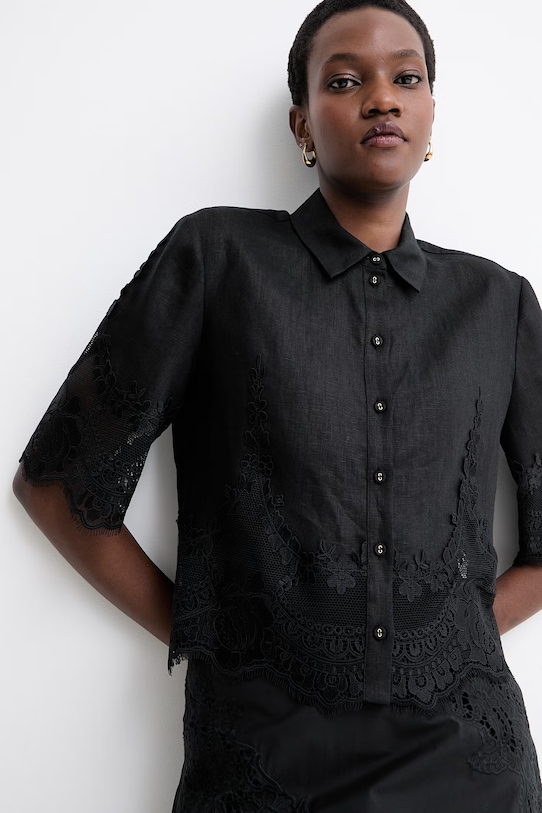 Twinset srajca ženska lanena črna 261TT2181