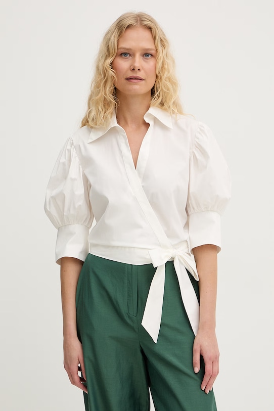 Twinset bluzka kopertowa damska bawełniana z elastanem beżowy 261AT2021