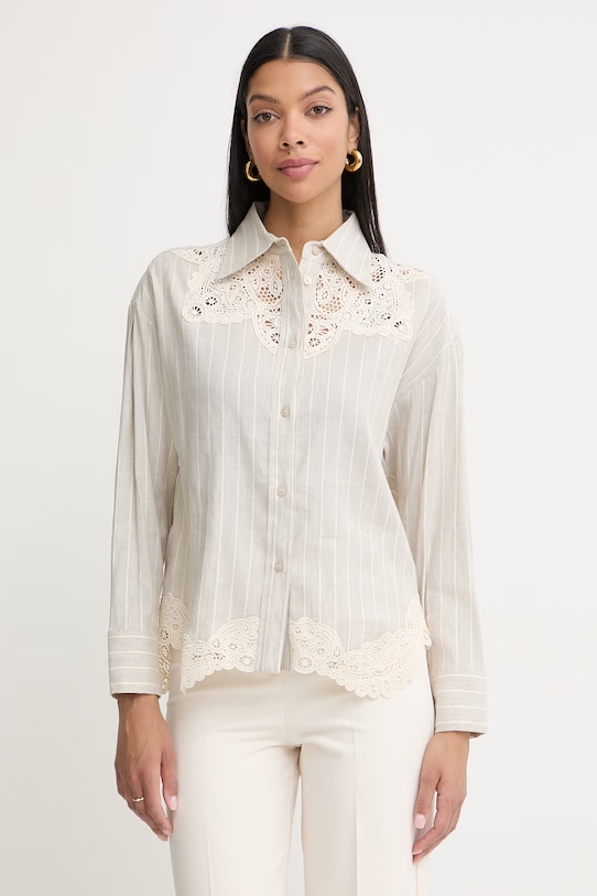 Twinset koszula damska z lnem beżowy 261LM2FAA