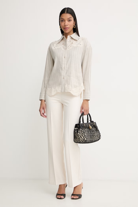 Twinset πουκάμισο γυναικείο με λινό 261LM2FAA μπεζ SS26