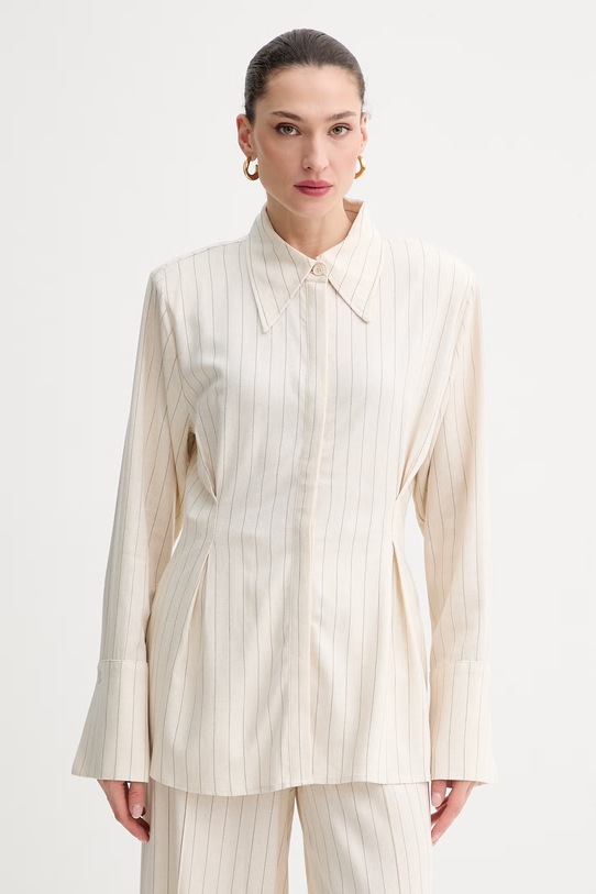 Gestuz koszula damska z dodatkiem lnu beżowy 10911049