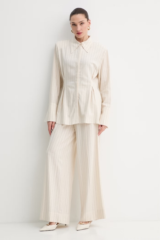 Gestuz koszula damska z dodatkiem lnu 10911049 beżowy SS26