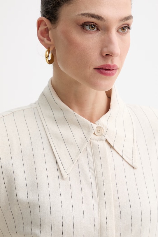 Gestuz koszula damska z dodatkiem lnu beżowy 10911049