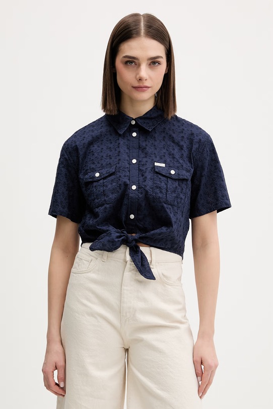 Guess Jeans πουκάμισο γυναικείο βαμβακερό σκούρο μπλε W6GHA3.WO331