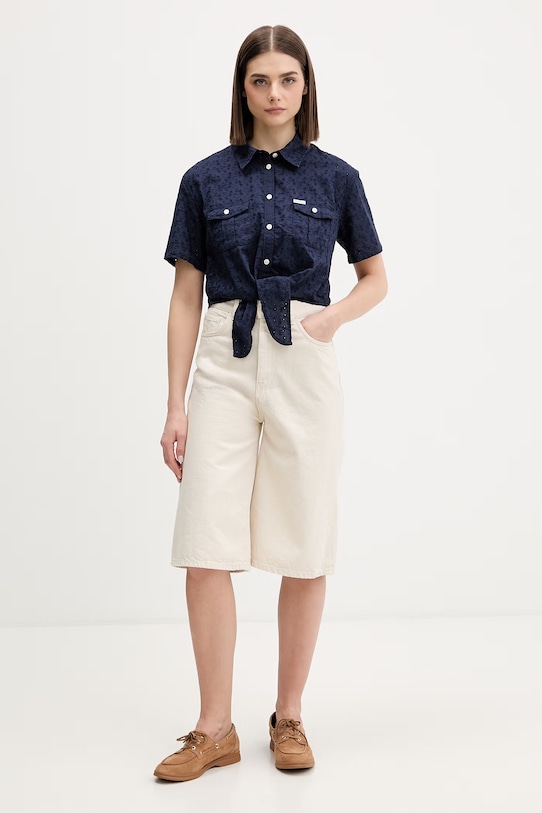 Guess Jeans πουκάμισο γυναικείο βαμβακερό W6GHA3.WO331 σκούρο μπλε SS26