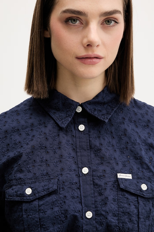 Guess Jeans πουκάμισο γυναικείο βαμβακερό σκούρο μπλε W6GHA3.WO331
