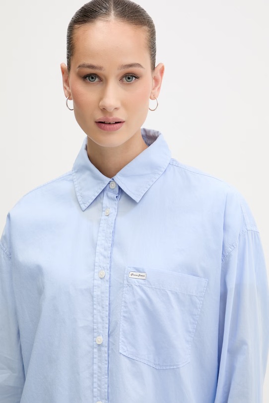 Guess Jeans srajca ženska bombažna modra W6GHC2.WN861