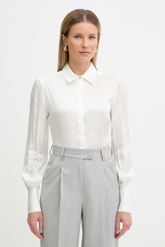 Fracomina koszula z domieszką jedwabiu regular beżowy FR26ST6024W58401