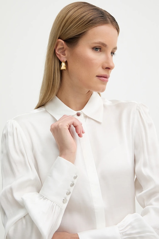 Fracomina koszula z domieszką jedwabiu beżowy FR26ST6024W58401